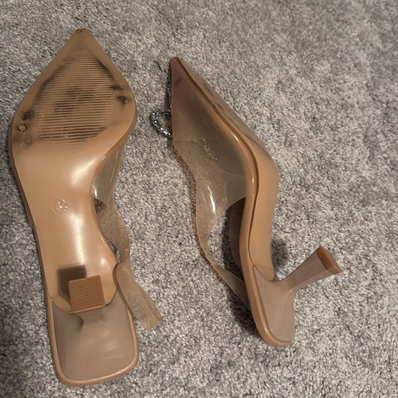 Tinted Tan/Clear Slingbacks - Size 41 - Jeweled Bow Detail - Picture 2 of 4